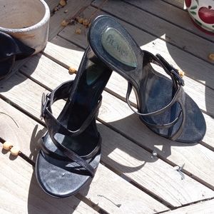 Fitzwell Womens Leather upper strappy open toe Wedge Dress Sandal Black Size 8.5